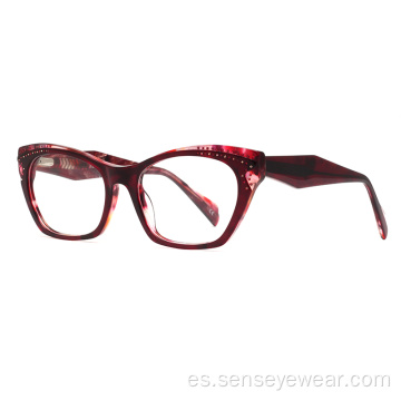 Mujeres Diamond Rhinestone Acetate Marco óptico Gafas